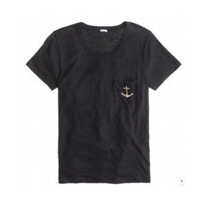 J.Crew Gold Anchor Linen Navy Tee Shirt Size XS
